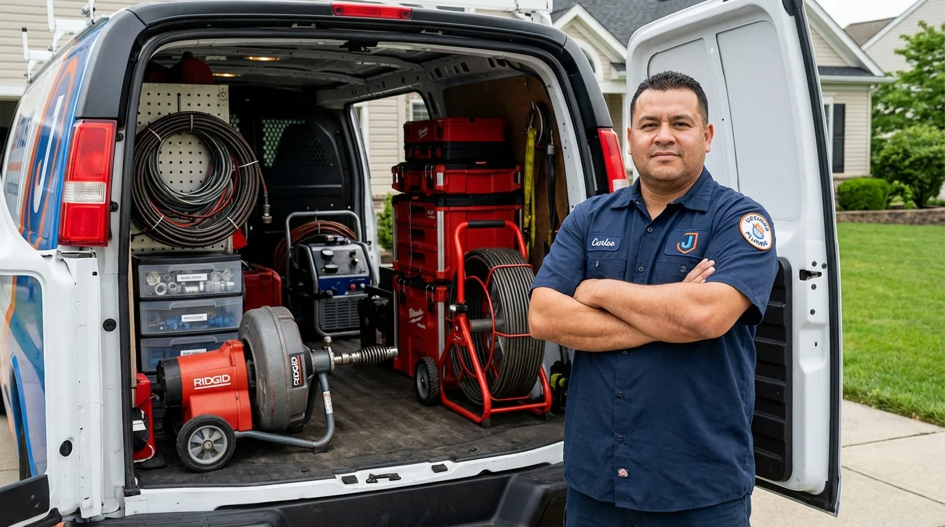 Professional drain cleaning equipment and Johns Plumbing LLC plumber in Valmeyer
