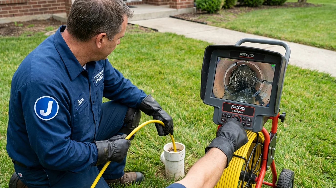 Sewer camera inspection being performed by Johns Plumbing LLC in Valmeyer