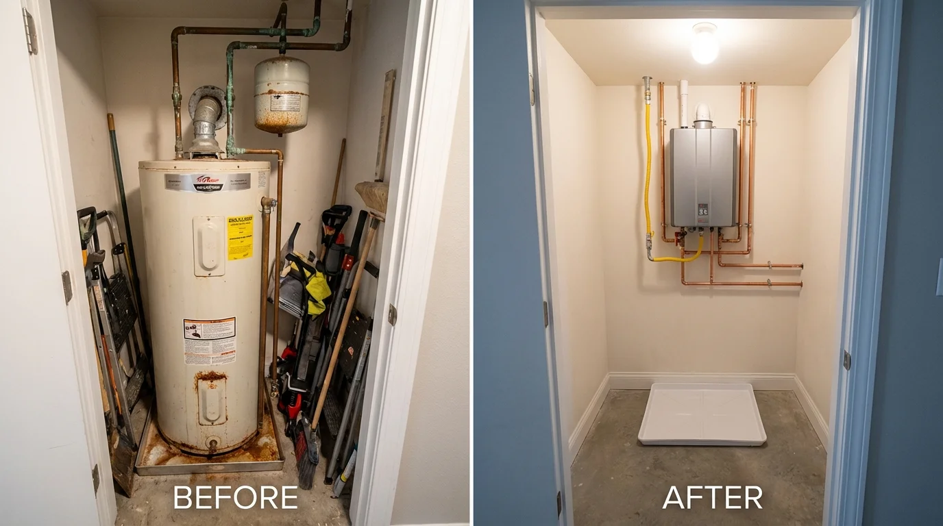 Tank water heater versus wall-mounted tankless unit comparison for Valmeyer, IL homeowners