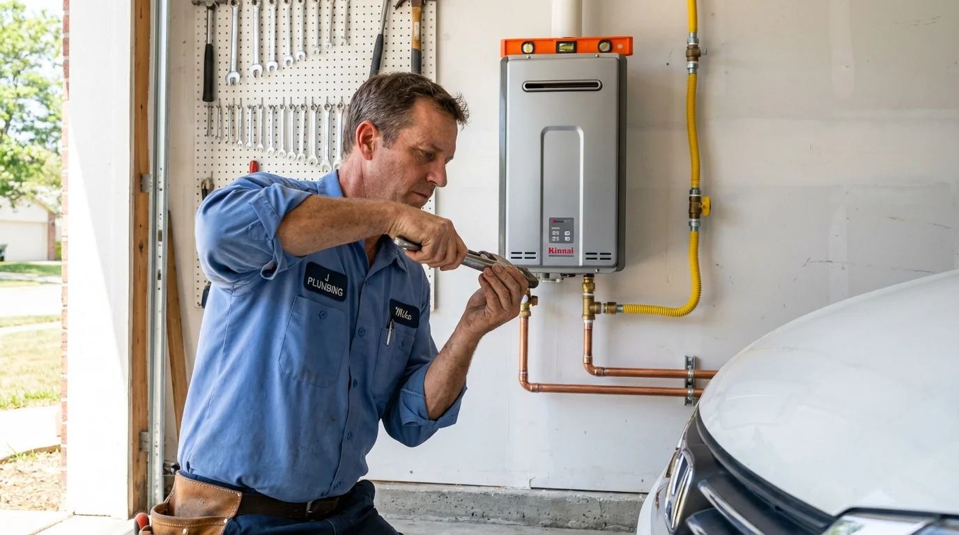 Tankless water heater installation by a Johns Plumbing LLC plumber in Valmeyer